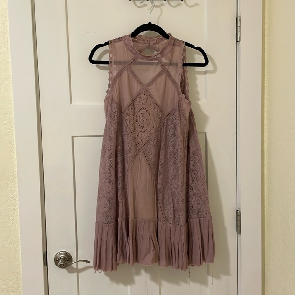 Free People "One Angel" Elderberry mauve lace boho dress
